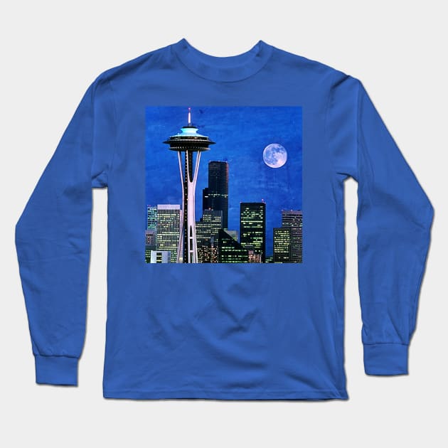 Blue Seattle Space Needle Long Sleeve T-Shirt by Christine aka stine1